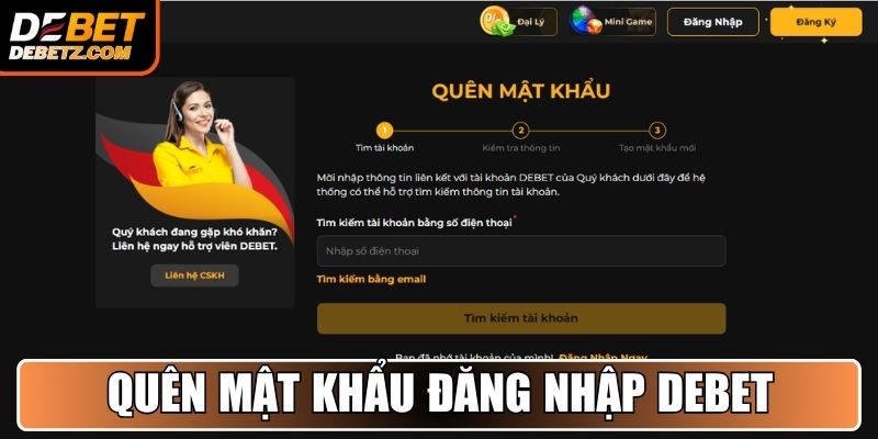 Quên mật khẩu đăng nhập DEBET