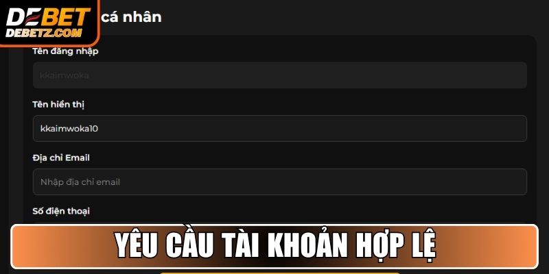 Yêu cầu tài khoản hợp lệ