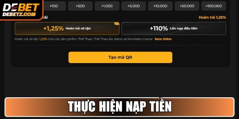 Thực hiện nạp tiền