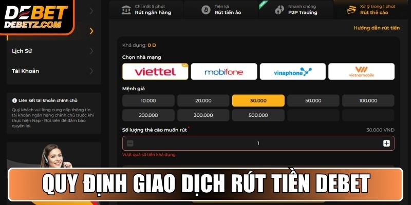 Các quy định về giao dịch rút tiền DEBET